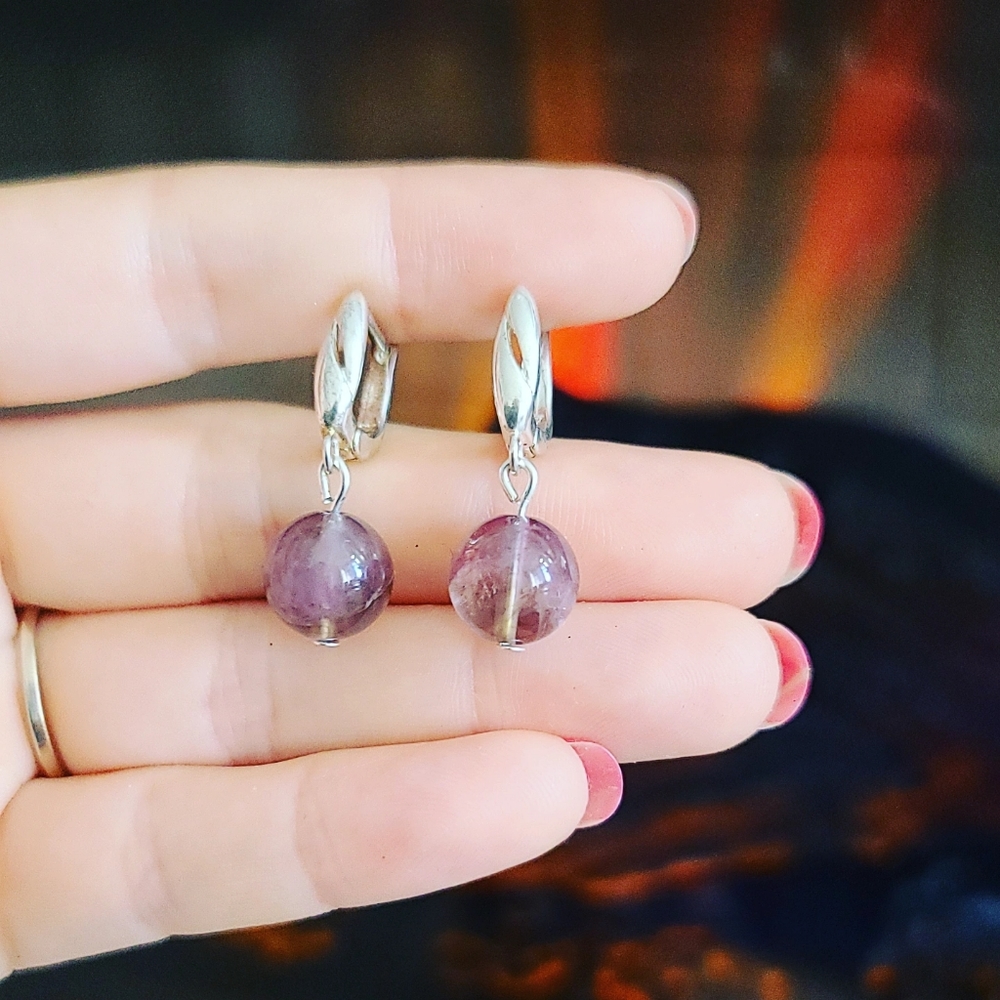 Cute Purple Fluorite 925 silver clasp earrings 💜